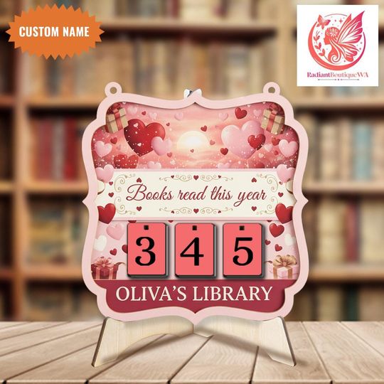 Discover Personalized Valentine Book Tracker Sign, Books Read This Year, Bookshelf Counter with Name, Custom Reader Gift, Book Lover Gift