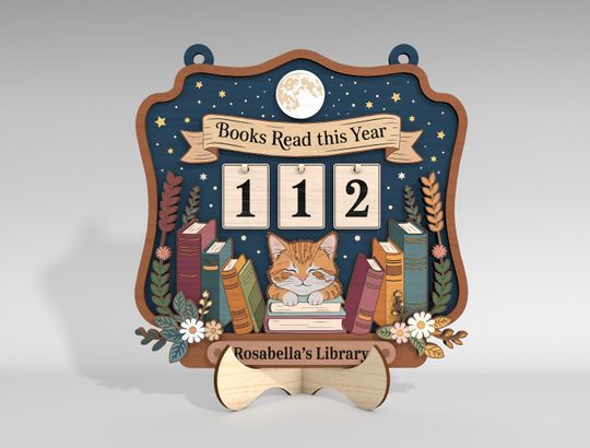 Discover Personalized Cat Reading Tracker Sign Laser cut, Custom Library Books Read This Year Sign svg, Book Lover Gift, Glowforge svg files