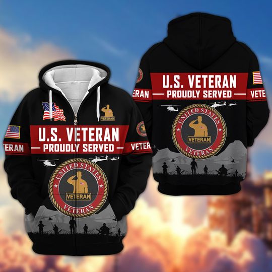 Discover Veterans Hoodie - Proudly Served Veteran Zip Up, Honoring Military Jacket, Patriotic Sweatshirts, Patriots Gifts, Proud Veteran Hoodie