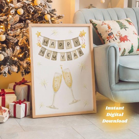 Discover Happy New Year Toast  New Year Printable Decor  Printable Holiday Wall Art  Digital Download