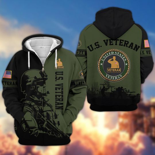 Discover Veteran Zip Up Hoodie - Veteran Hoodie, Patriotic Military Sweatshirt, American Flag Hoodie, Gift For Veteran, Full Size S-5XL