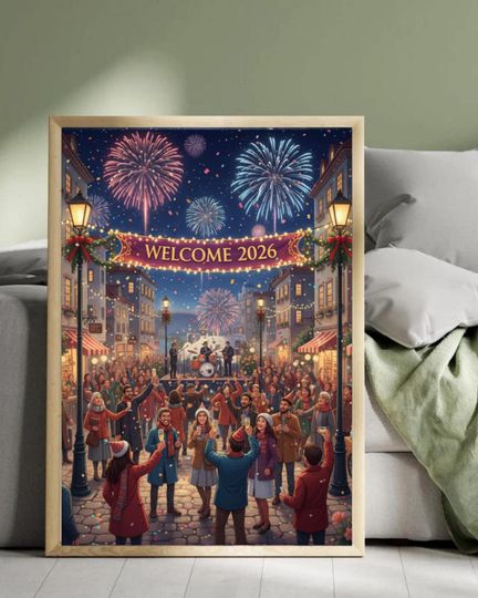 Discover Welcome 2026 Happy New Year Print, Fireworks Wall Art, New Years Eve Digital Download, Festive Holiday Home Decor, Modern Celebration Poste