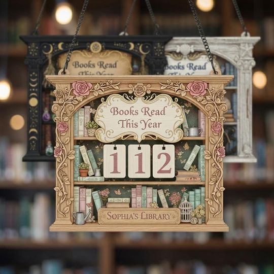 Discover Personalized Book Tracker, Vintage Pink Rose Decor, Books Read This Year Counter, Custom Library Sign, Reading Lover Gift