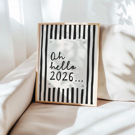 Discover Hello 2026 New Year Print, New Years Eve Decorations, Printable Nye Poster, Digital Download Wall Art
