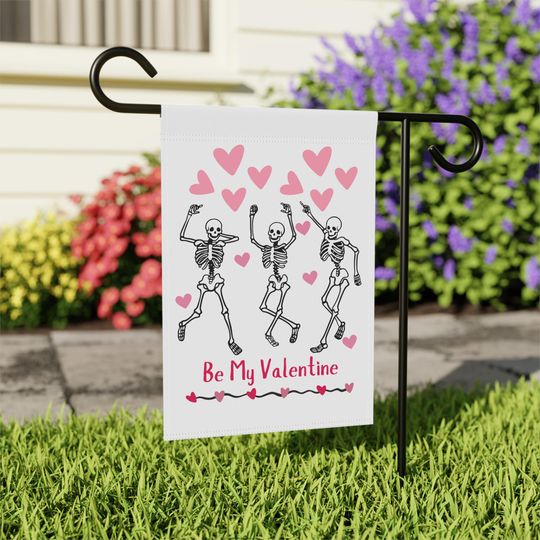 Dancing Skeleton Valentine's Day Flag, Happy Valentine's Day Garden Flag