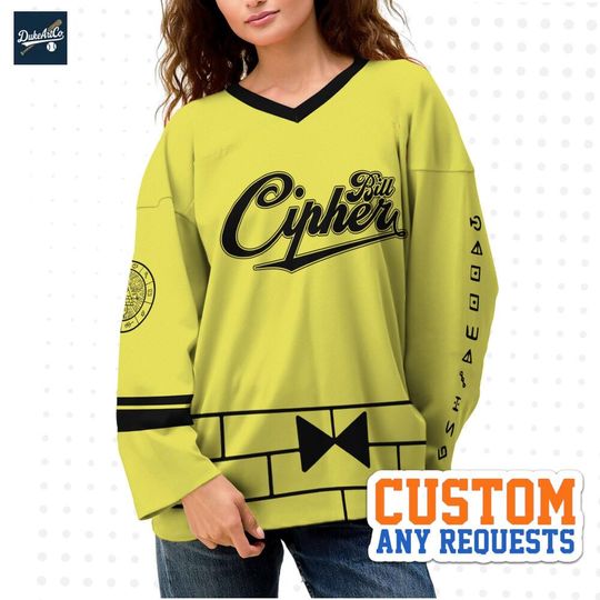 Discover Custom Bill Cipher Yellow Gravity Falls Hockey Jersey, Disney Baseball Jersey Sports, Cute Birthday Gifts For Fans, Disneyland Family