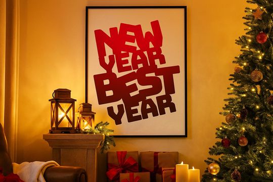 Discover New Year Best Year Digital Poster | Modern Red Typography Wall Art