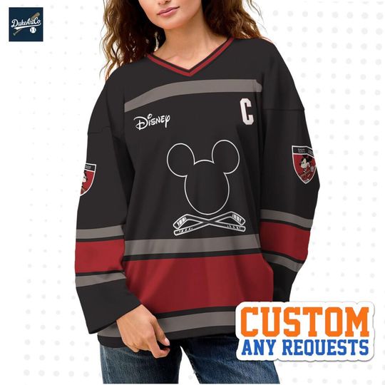 Discover Custom Disney Mickey Couplee Black Hockey Jersey, Disney Baseball Jersey Sports, Cute Birthday Gifts For Fans, Disneyland Family