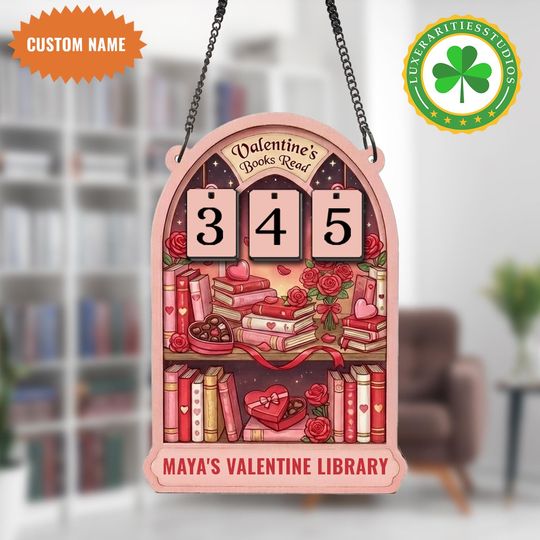 Discover Personalized Valentine Book Tracker Sign, Books Read This Year Flip Counter, Bookshelf Counter with Name, Gift For Readers, Bookshelf Decor
