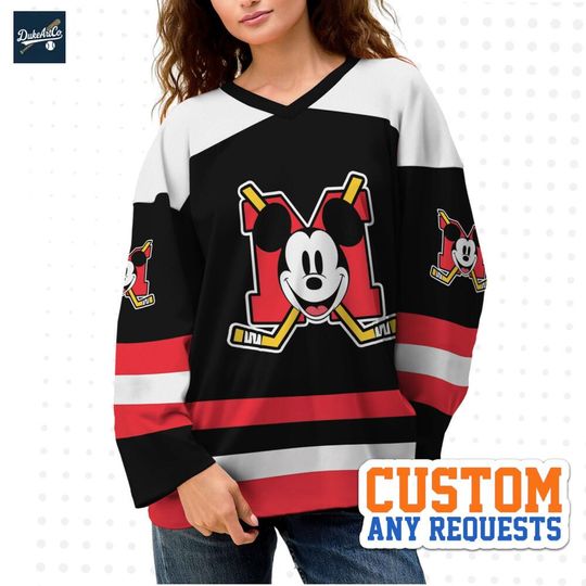 Discover Custom Mickey Couple Black & Red Hockey Jersey, Disney Baseball Jersey Sports, Cute Birthday Gifts For Fans, Disneyland Family