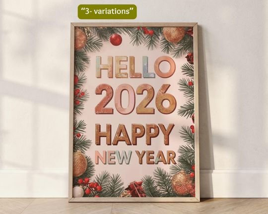 Discover Happy New Year 2026 Poster: Hello 2026 Wall Art Print, Banner & Backdrop