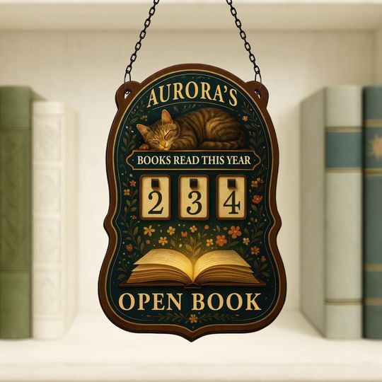 Discover Personalized Book Tracker, Cat Lover Reading Log, Books Read Sign, Custom Library Decor, Book Lover Gift, Birthday Christmas Fantasy Present