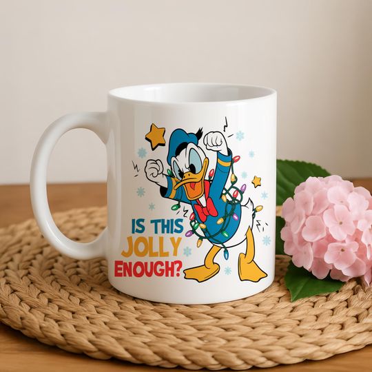 Discover Disney Donald Christmas Mug, Is This Jolly Enough Cup, Funny Holiday Xmas Gift, Disneyworld Inspired Secret Santa Gifts