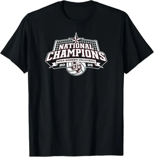Discover Texas A&M Aggies National Champs 2025 Volleyball Icon Black T-Shirt