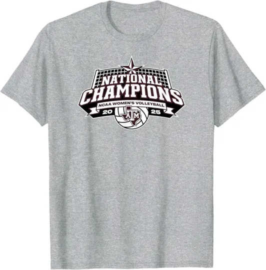 Discover Texas A&M Aggies National Champs 2025 Volleyball Icon Gray T-Shirt