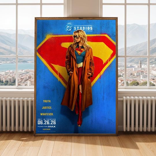 DC Supergirl 2026 Movie Poster, Metropolis, Vertical Premium Matte Poster, Comic Style, Red and Blue