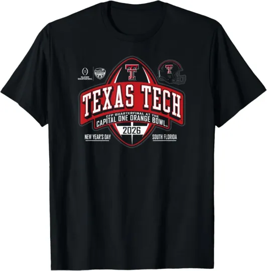 Texas Tech Red Raiders Orange Bowl 2025-26 CFP Quarter Black T-Shirt