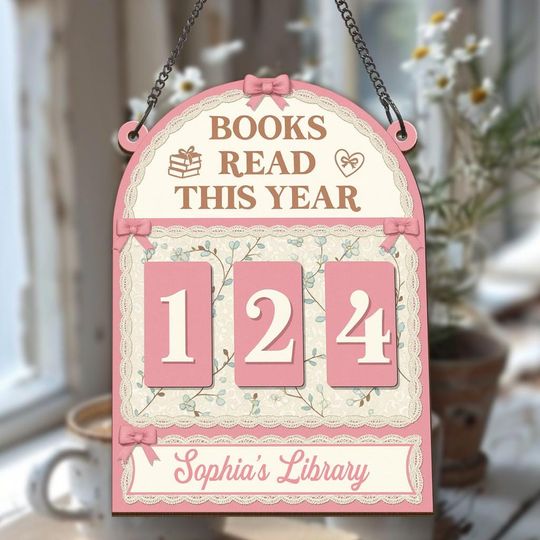 Discover Personalized Coquette Reading Tracker Sign, Pink Chinoiserie Books Read This Year Library Sign, Custom Name Book Lover Gift, Cute Home Decor