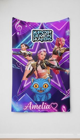 Discover Custom Huntrix Blanket with Name, Personalized Kpop Demon Hunter Blanket, Custom Kpop Huntrix Blanket, Kpop Fun Gift,Hunters Anime Blanket