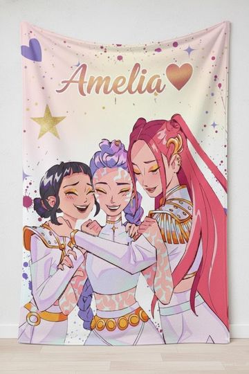 Discover Custom Huntrix Blanket, Personalized Your Name, Kpop Demon Hunter Blanket for Christmas Gift, Personalized Anime Film Bedding for Fan Gift