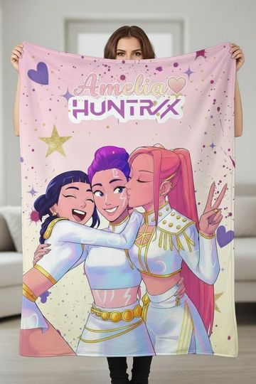 Discover Personalized Huntrix,Demon Hunters Anime BlanketKpop Demons Hunters Blanket,Custom Huntrix Demon Hunters Blanket,Personalized Anime Blanket