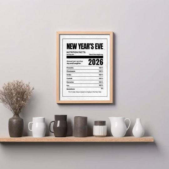 Discover 2026 Nutrition Facts Wall Art | Funny Healthy Party Decor | NYE Humor