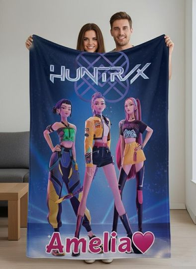 Discover Kpop Huntrix Demon Hunters Blanket, Girl Group Fantasy Throw Blanket, Kpop Fan Merch, Dark Aesthetic Kpop Gift, Rumi Zoey Mira Blanket