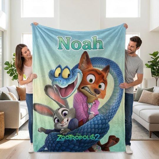 Discover Zootopia 2 Personalize Blanket, Nick Wilde Judy Hopps Blanket, Disney Zootopia 2 Kids Gift, Custom Name Cartoon Blanket, Cute Zootopia Throw