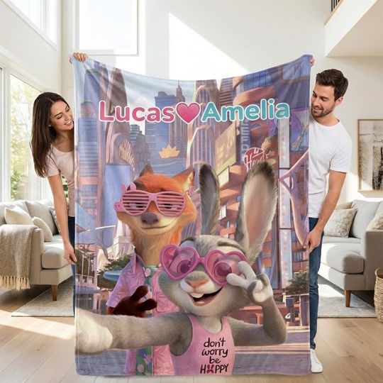 Discover Zootopia Couple Blanket Personalized, Judy Hopps Nick Wilde Blanket, Disney Zootopia Love Gift, Custom Name Zootopia Blanket, Disney Throw