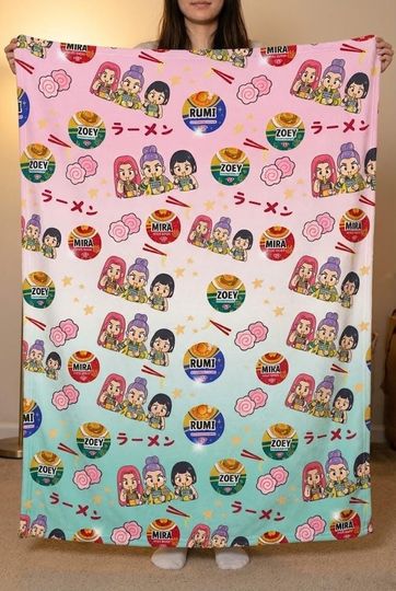 Discover Personalized Blanket With Huntrix Theme, Custom K-Pop Demon, Huntrix Blanket Gift, Pastel Color Kids Blanket For Girls, Granddaughters Gift