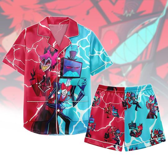 Discover Vox Hazbin Hotel Short Pajama Set with Pockets, Includes Vox, Alastor, Angel Dust Sleepwear for Fans