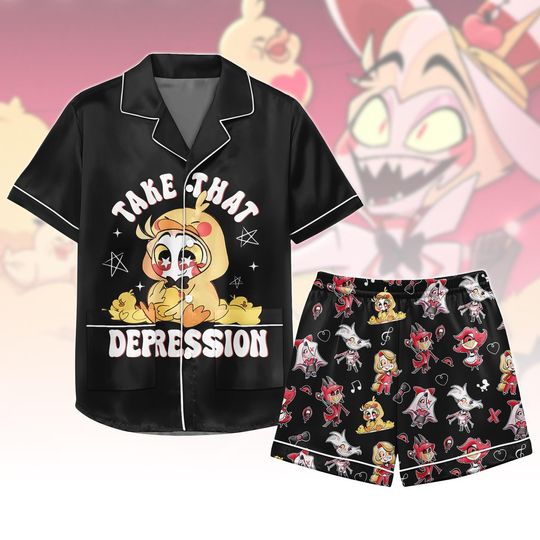 Hazbin Hotel Short Pajamas Set with Pocket - Lucifer, Vaggie Anime Sleepwear Fan Gift