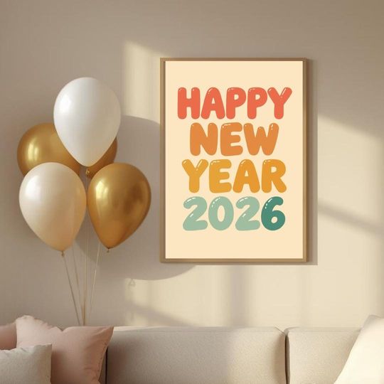 Discover Happy New Year 2026 Modern Typography Wall Art