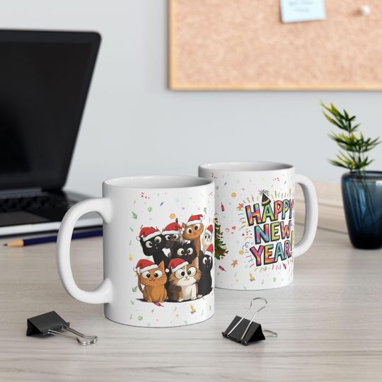 Discover New Year Cat Illustration Mug | Ceramic 11oz 15oz