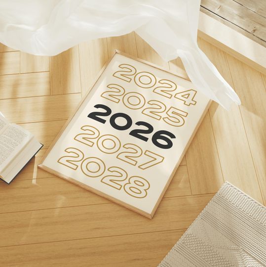 Discover 2026 New Year Print, Digital Art Download, Black and Gold New Year's Eve Print