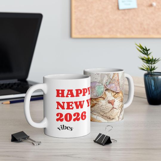 Discover Happy New Year Cat Mug | Sleepy Cat New Years Coffee Cup
