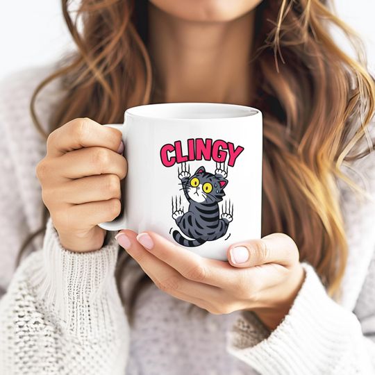 Discover Cute Cat Cup, Cat Lover Mug, Clingy Cat Mug, Holiday Gift, Christmas Mug, New year gift