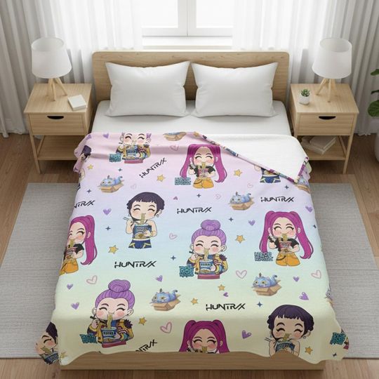 Discover Custom Kpop Huntrix Blanket With Name, Personalized Kpop Demon Hunter Blanket, Custom Huntrix Blanket, Kpop Fun Gift, Kpop Huntrix Fan Gifts