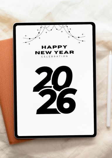 Discover 2026 Minimalist Black & White Vertical Poster | Modern Happy New Year Printable