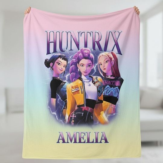 Discover Cozy K-Pop Demon Hunters Huntrix Blanket, Kpop Demon Hunters Custom Blanket, Kpop Fun Gift, Anime Inspired, Kpop Huntrix Inspired Blanket