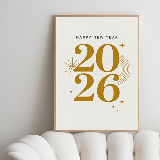 Discover Minimal Gold 2026 New Year Poster  Elegant Typography Wall Art