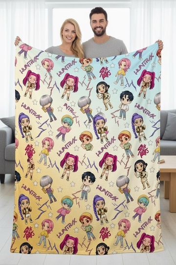 Discover Kpop Demon Hunters Blanket, Huntrix Chibi Idol Throw, Cute Anime Kpop Merch, Pastel Fandom Cozy Blanket, Kpop Fan Gift, Saja Boys Blanket
