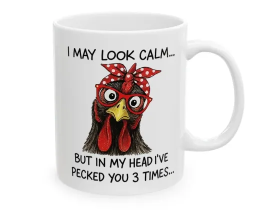 Discover Funny Chicken Mug 11oz –I May Look Calm Quote Coffee Cup Farm Animal Gift
