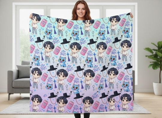 Discover Huntrix Demon Hunters Blanket, Kpop Saja Boys Blanket, Cute Kpop Idol Throw, Anime Style Fandom Blanket, Custom Kpop Fan Blanket
