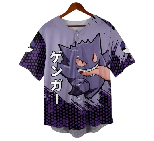 Gengar Baseball Jersey - Cute Ghost-Type Anime Shirt
