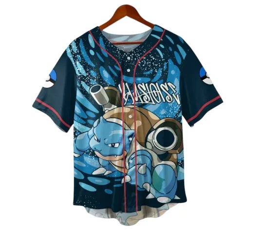 Blastoise Baseball Jersey Shirt, Graphic Baseball Jersey, Streetwear