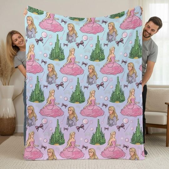 Discover Wicked Movie Blanket, Glinda Pink Dress Throw, Disney Oz Inspired Decor, Emerald City Pastel Blanket, Fantasy Wizard Cozy Gift