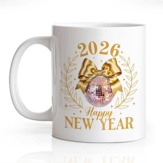 Discover Happy New Year 2026 Ceramic Mug 11oz, Double-Sided Coffee Cup, Celebratory Gift for Coworkers and Friends
