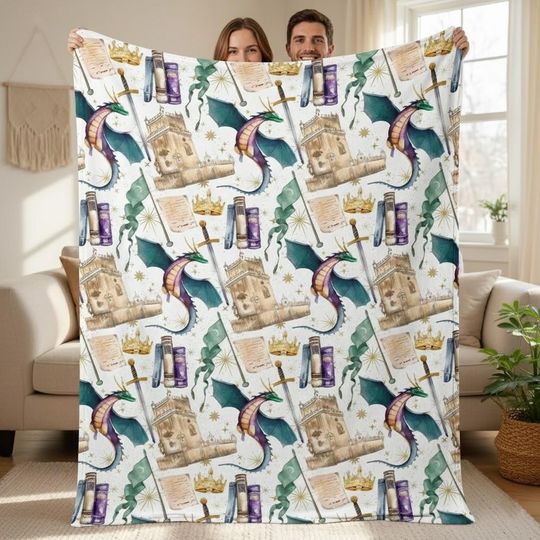 Fourth Wing Book Blanket, Dragon Rider Fantasy Throw, Bookish Cozy Gift, Romantic Fantasy Decor, Readers Aesthetic Blanket