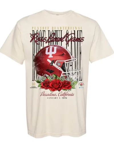 Indiana Hoosier Ivory Something Inked 2026 Rose Bowl Game Helmet T Shirt